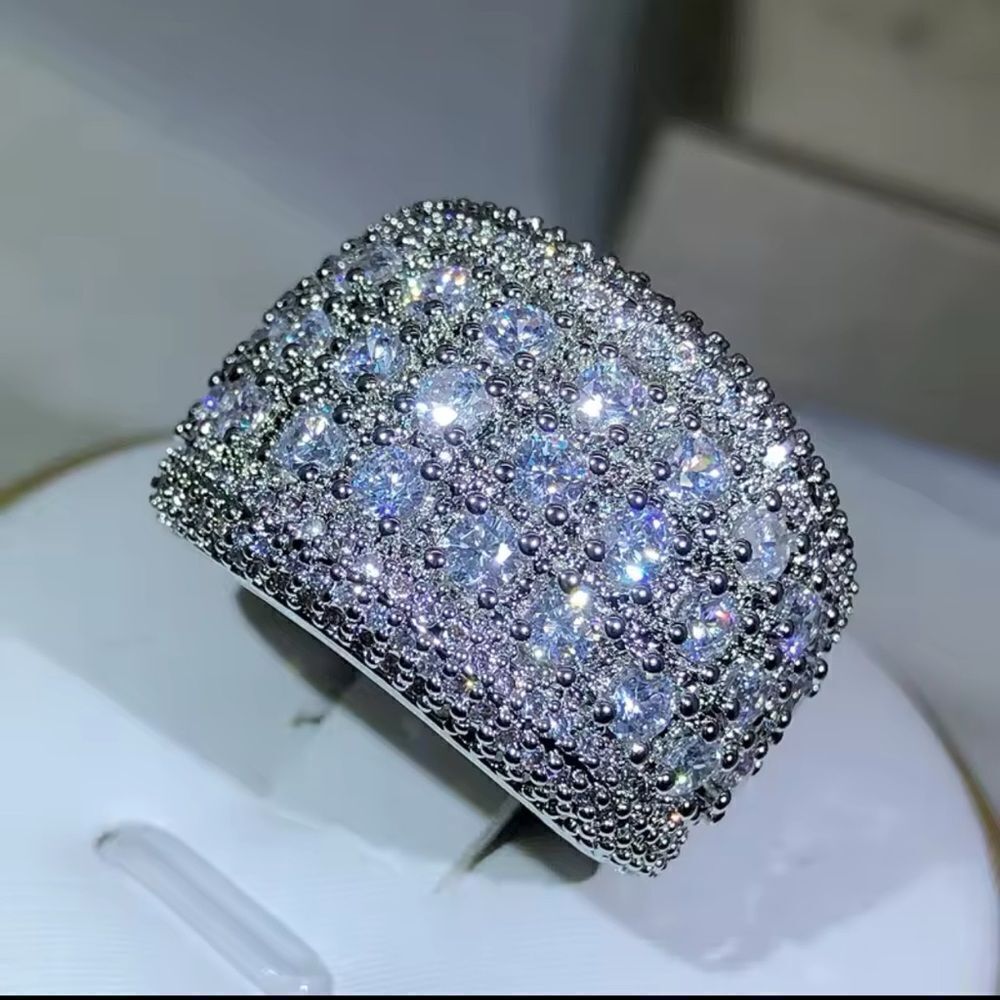 Sterling Silver 925 Pave Zirconium Statement Ring - Picture 7 of 14